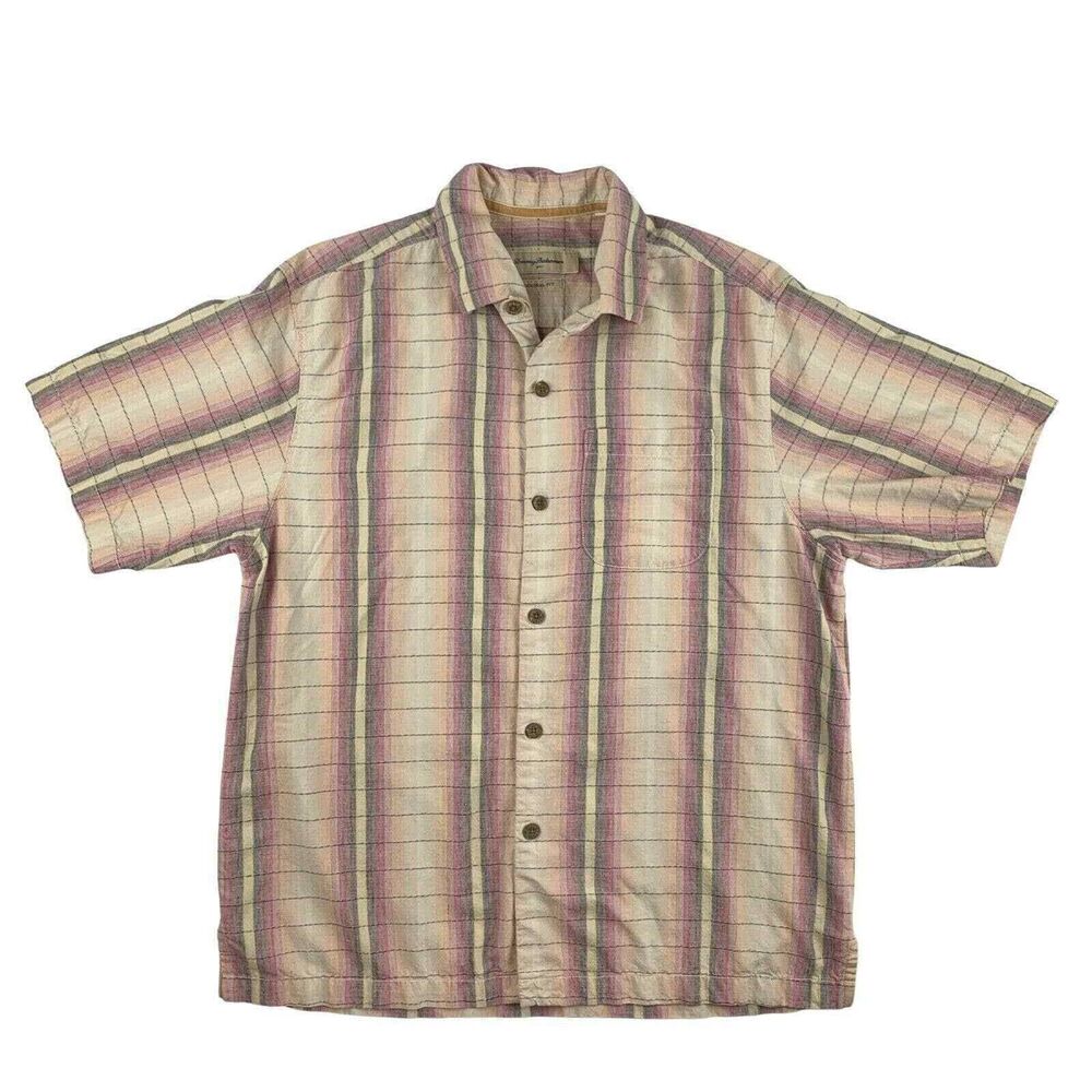 TOMMY BAHAMA Mens M Plaid Original Fit Short Sleeve Tropical Resort Button Shirt